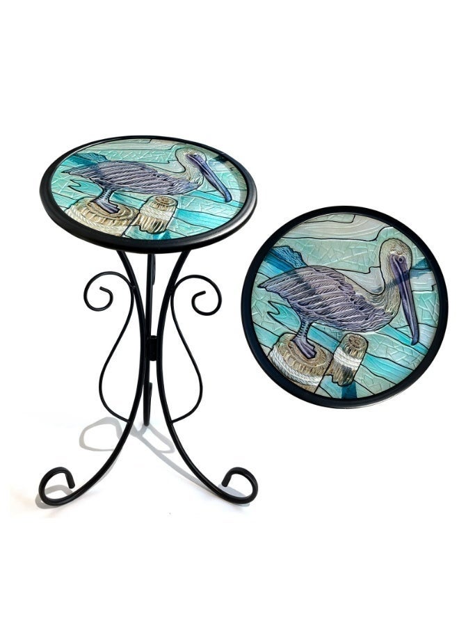 WALALLA Outdoor Side Table, Small Outdoor Table, 12 inch Round Patio Side Table End Table, Glass Plant Stand, Small Bistro Coffee Table for Garden Patio Porch Living Room (Pelicans) - Image 1